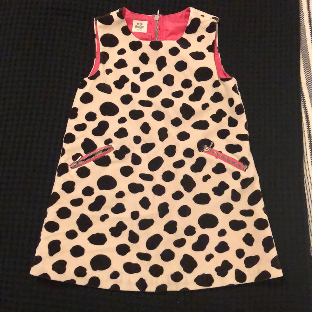Mini Boden Velour Dalmatian print shift dress 4/5